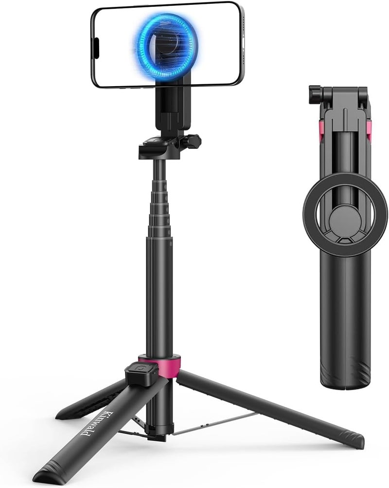 Kinwald 57" MagSafe Compatible Phone Tripod with Remote, Strong Magnetic Selfie Stick, Secure & Portable Tripod for iPhone Android, Travel Video Recording & Vlog (Black) - Image 1